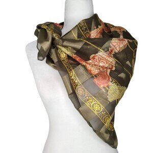 Women's Olive Green Gold Dome Ornate Luxury Chic Scarf Wrap 39.5 x 38
